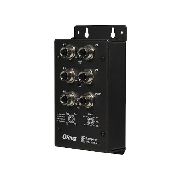 Oring Industrial Networking EN50155 IP40 4x 10/100TX M12 PoE 30Watts + 1x 10/100TX RJ-45 with input ra TPS-141TX-M12-24V - main
